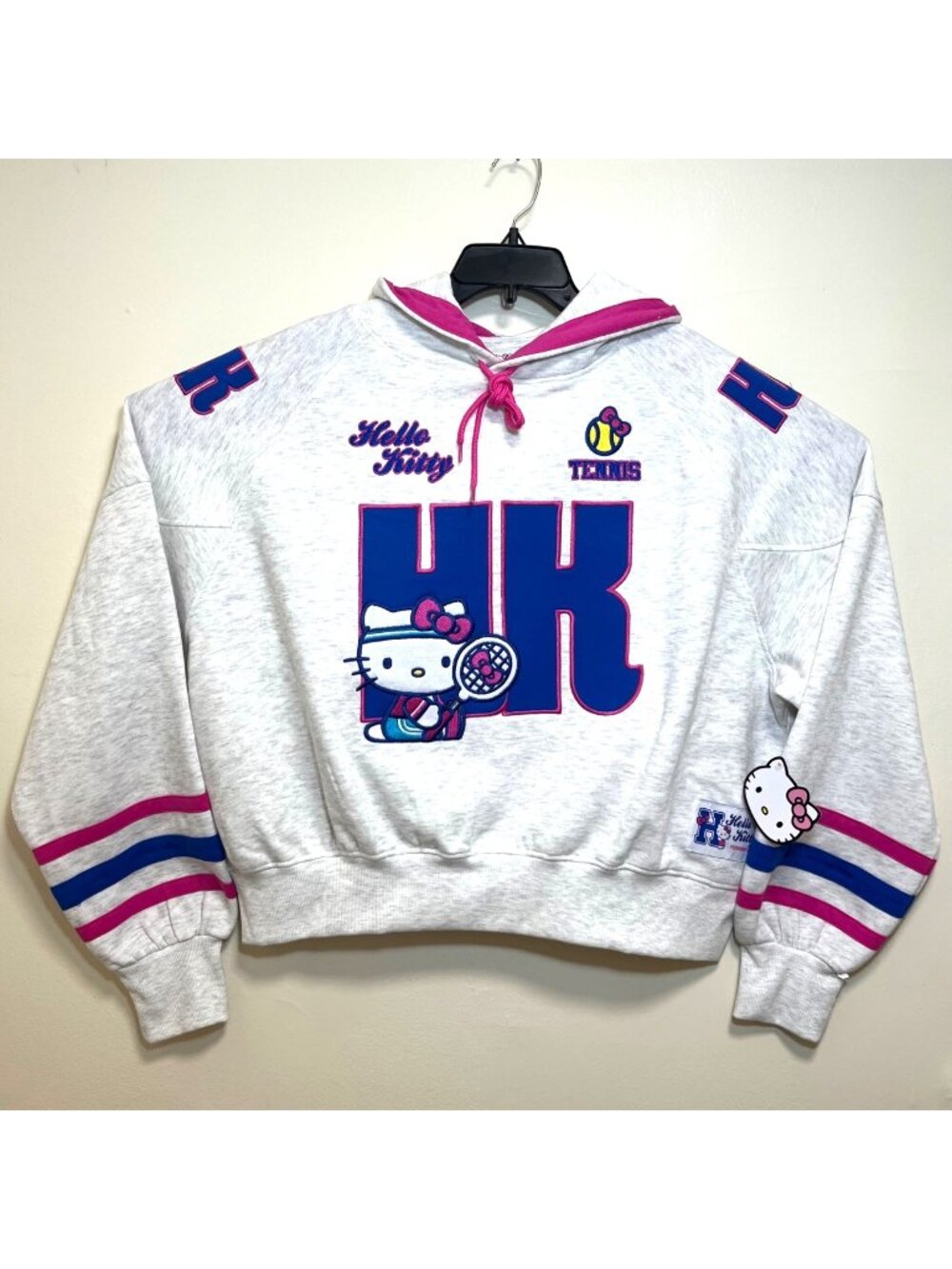 New Hello Kitty Hoodie Tennis Friendship Club Heather Grey Wmns XL Sanrio